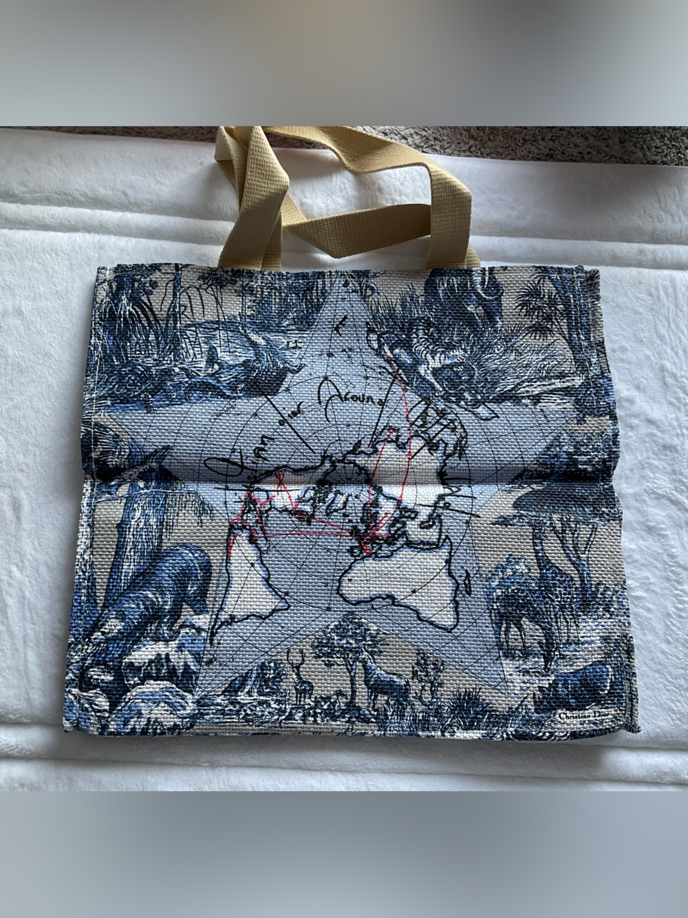 Dior Around The World GWP Canvas Tote with Tan Straps